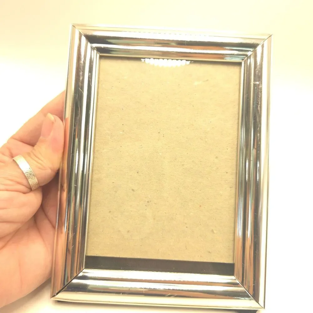 Vintage 3.5x5 Metal Photo Frames Solid Brass Silver Tone Korea Set of 2